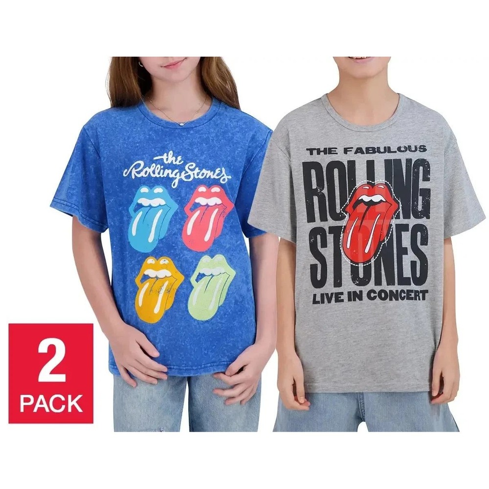 The‎ Rolling Stones Youth 2PK Tees Size XS 5/6 Royal Blue Gray Rock Band